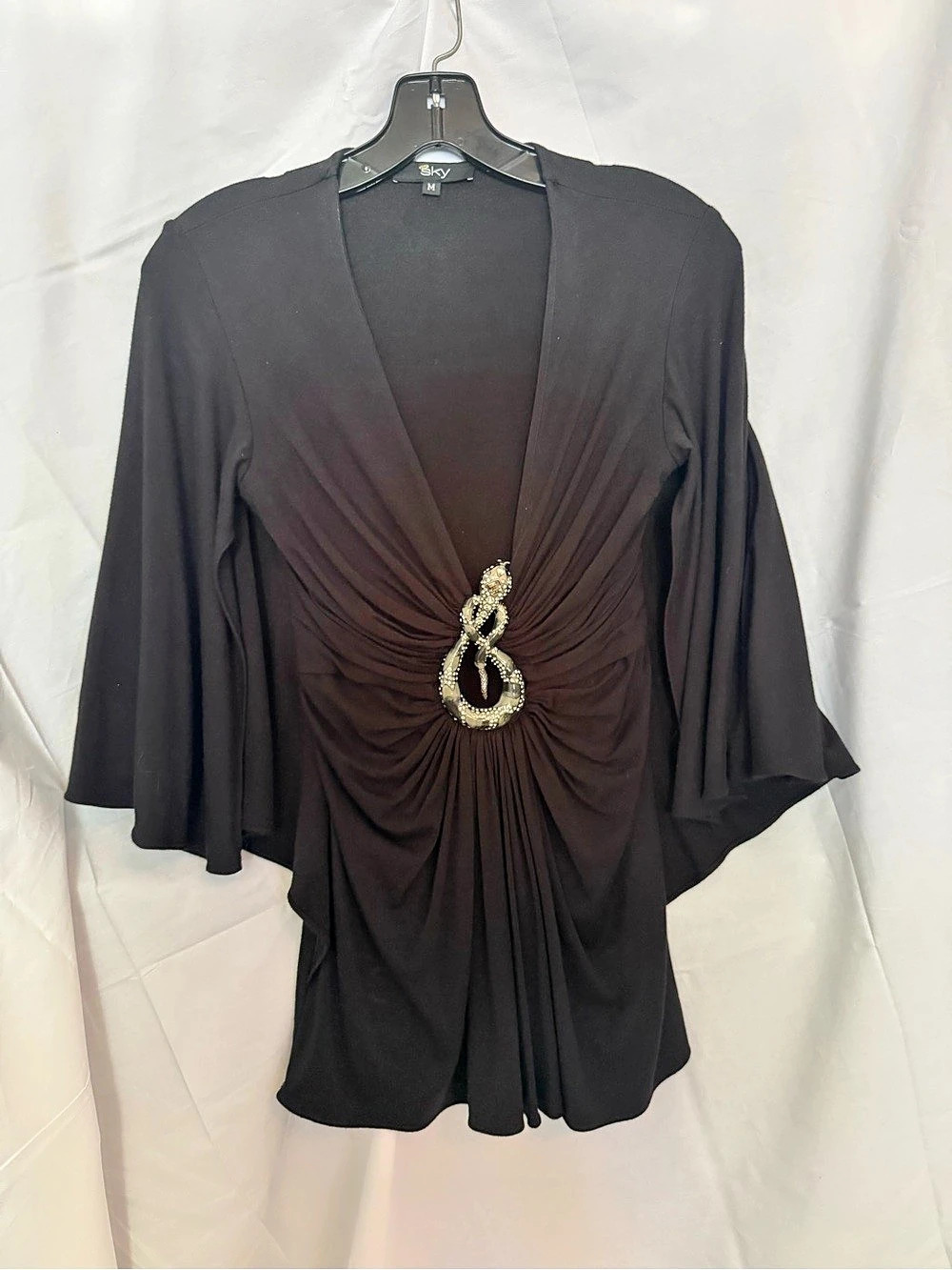 Sky Ruched Embellished Tunic in Black Size Medium Like New